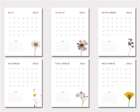 Printable Floral Calendar 2024 Digital Product - Etsy