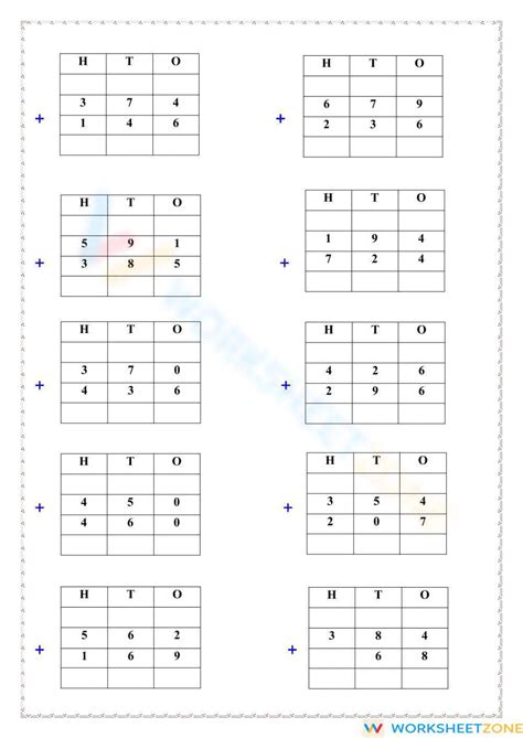 Addition 3 Digits Worksheet Zone