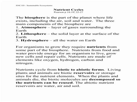 Nutrient Cycles Worksheets Answers