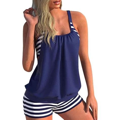 Maillot de Bain 2 Pièces Femme Tankini Ensembles Maillots Push Up Bikini Set Imprimé sans