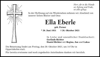 Traueranzeigen Von Ella Eberle Augsburger Allgemeine Zeitung