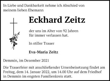 Traueranzeigen Von Eckhard Zeitz Trauer Nordkurier