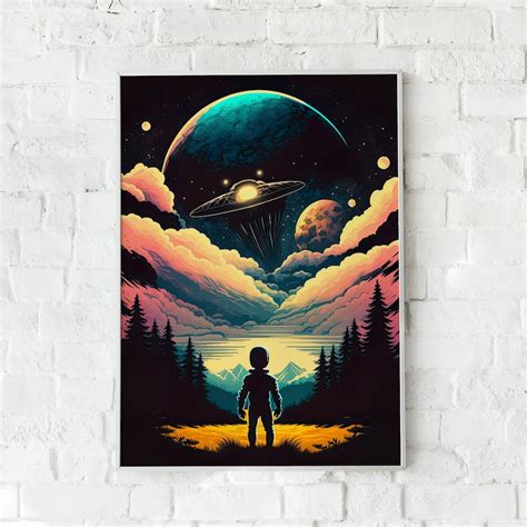 Space Poster, Astronaut Space Wall Art, Retro Space Prints, UFO ...