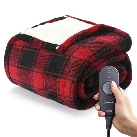 Sunbeam Red Microplush Sherpa Heated Throw 50” X 60”