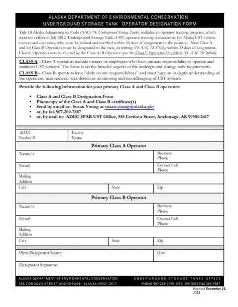 Alaska Underground Storage Tank Operator Designation Form Fill Out