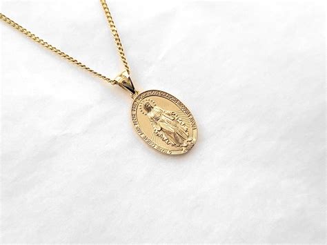 K K Solid Gold Miraculous Medal Necklace Pendant M For Etsy