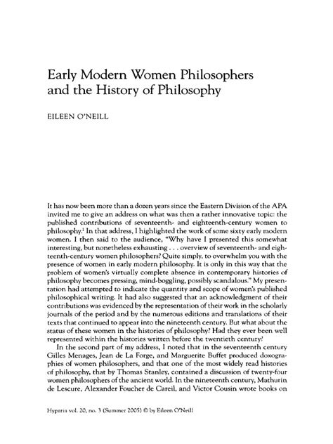 Early Modern Women Philosophers And The History Of Philosophy Hypatia