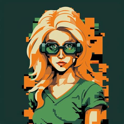 Premium Photo Vintage Pop Art Illustration Girl With Glasses In Pixel Art Style