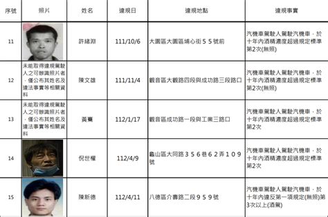 桃園酒駕累犯再添15人 姓名、照片、違規地點公開 蕃新聞