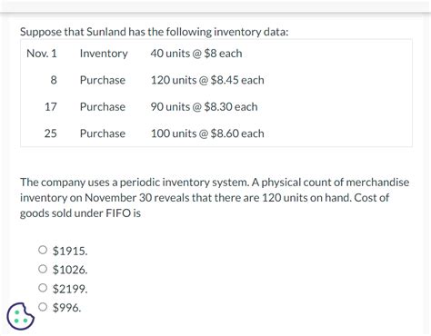 Solved Suppose That Sunland Has The Following Inventory Chegg