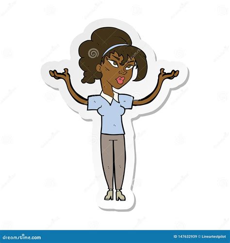 Sticker Of A Cartoon Woman Raising Hands In Air Stock Vector