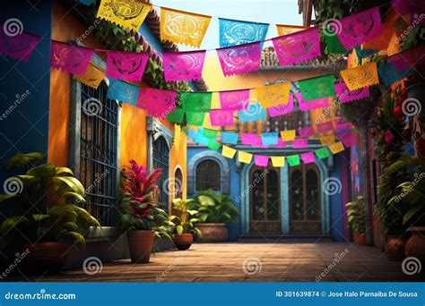 Colorful Papel Picado Banners Creating a Vibrant Stock Illustration ...