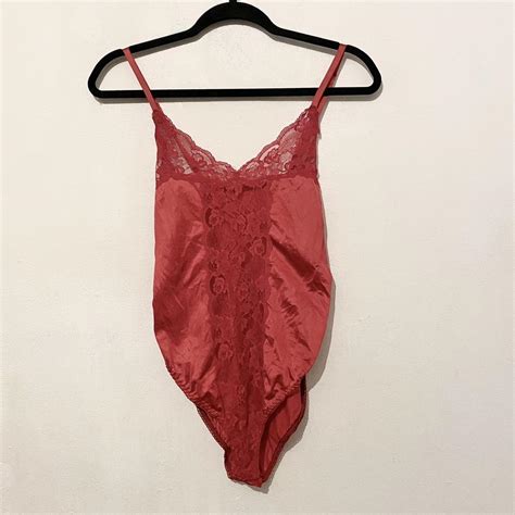 Rare Vintage 80s Red Lace Satin Lingerie Onesie Body Depop