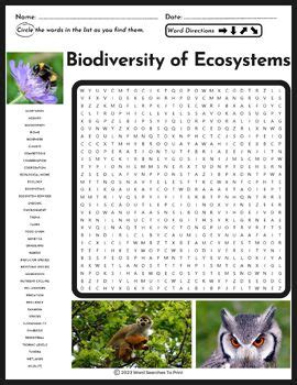 Biodiversity Of Ecosystems Word Search Puzzle By Word Searches To Print