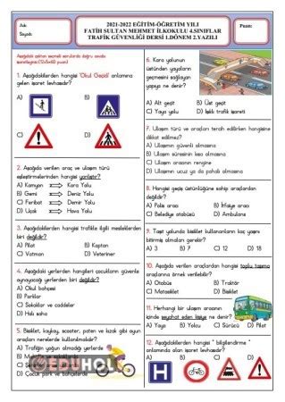 4 Sınıf Trafik Güvenliği 1 D Eduhol Etkinlik İndir Oyun Oyna