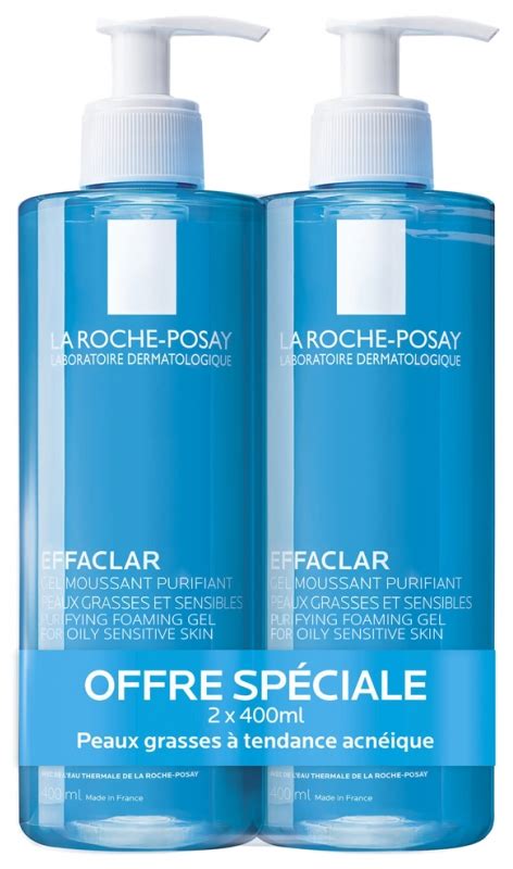 La Roche-Posay Effaclar Gel Moussant Purifiant Lot de 2 x 400 ml