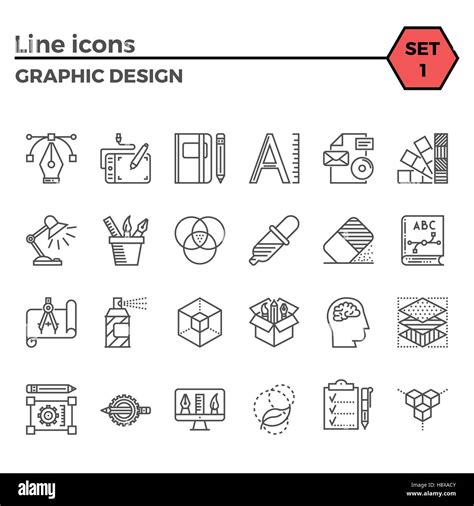 Graphic Design Thin Line Related Icons Set On White Background Simple