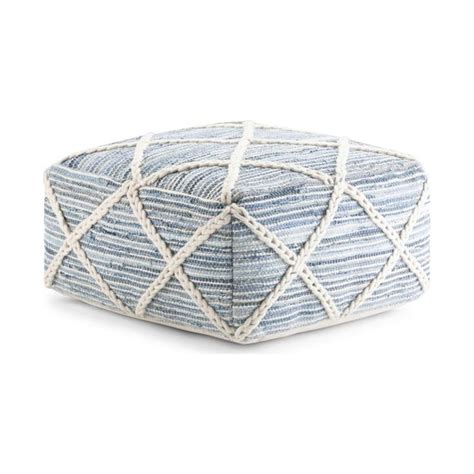 Cowan Boho Square Pouf In Blue Natural Handloom Woven Scandinavian