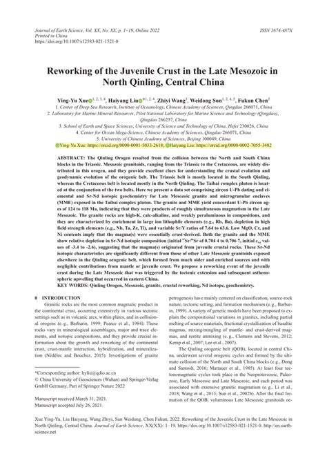 Pdf Reworking Of The Juvenile Crust In The Late Mesozoic In North