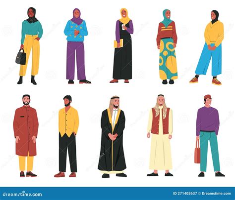 Various Arabic People Cartoon Muslim Male Female Characters Persons In Traditional Arabian