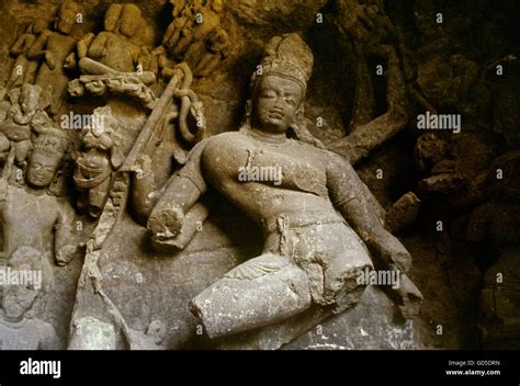 Sculpture in Elephanta caves Stock Photo - Alamy