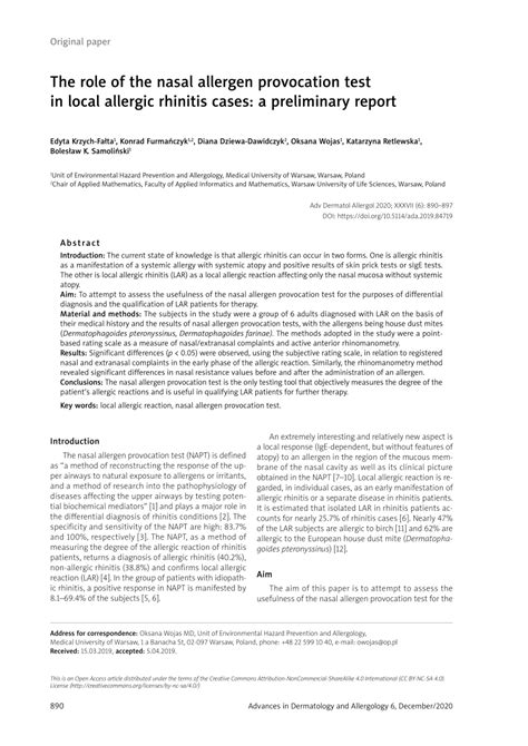 Pdf The Role Of The Nasal Allergen Provocation Test In Local Allergic