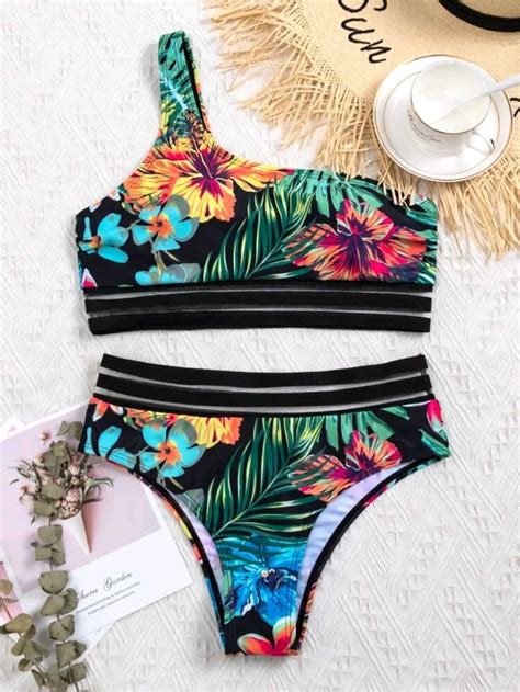 Tropical One Shoulder Bikini Swimsuit Her Shop EG