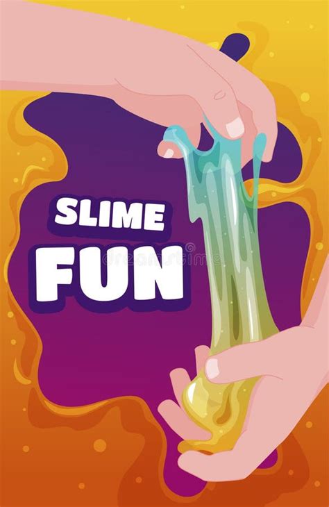 Slime Funny Poster With Place For Text Vector Flat Human Hands Holding Glue Slimy Liquid Sticky