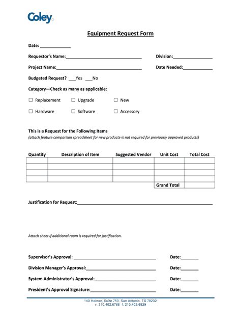 Equipment Request Form Template