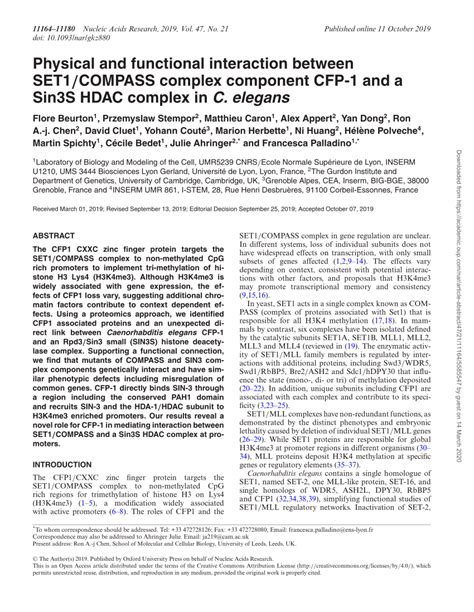 PDF Physical And Functional Interaction Between SET1 COMPASS Complex