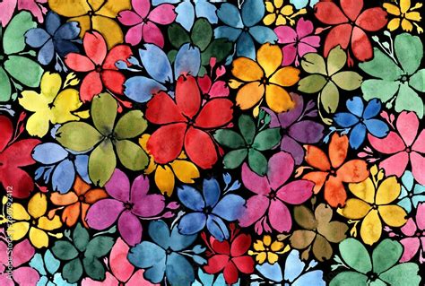 Pattern Of Flowers Of Different Sizes And Different Colors