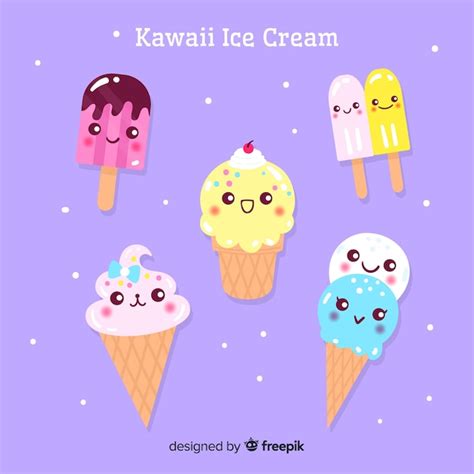 Free Vector Hand Drawn Kawaii Ice Cream Characters Set