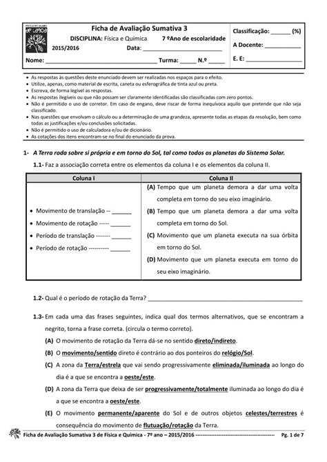 PDF Ficha de Avaliação Sumativa 3 DISCIPLINA Física e PDF