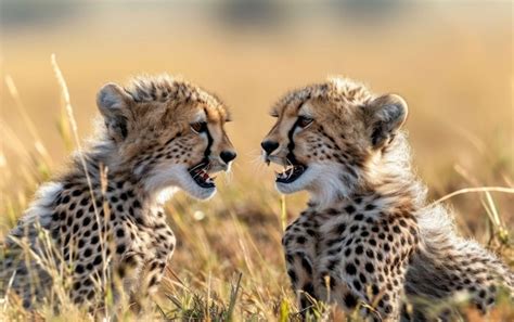 Premium Photo | Captivating moment cheetah cubs at play in the wild