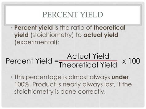 PPT - Chemistry stoichiometry PerCENT YIELD PowerPoint Presentation ...