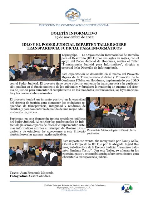 Idlo Y Poder Judicial Imparten Taller Sobre Transparencia Judicial Para