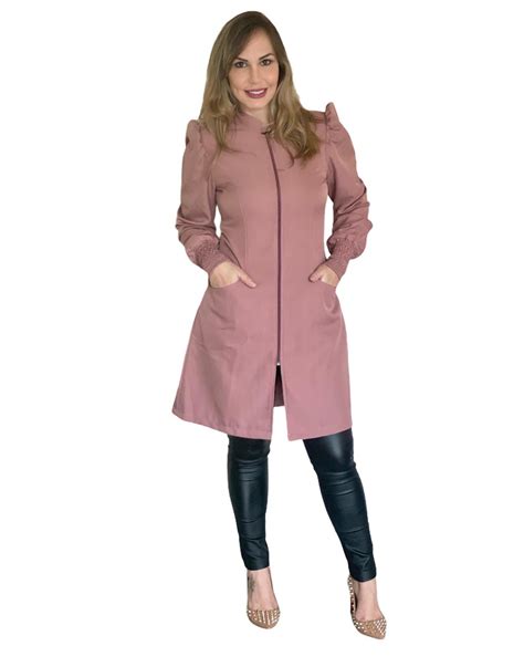 Jaleco feminino acinturado rosé nude gabardine Elo7