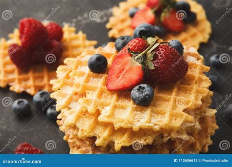 Round Belgium Waffles With Berries Stock Photo Image Of Healthy