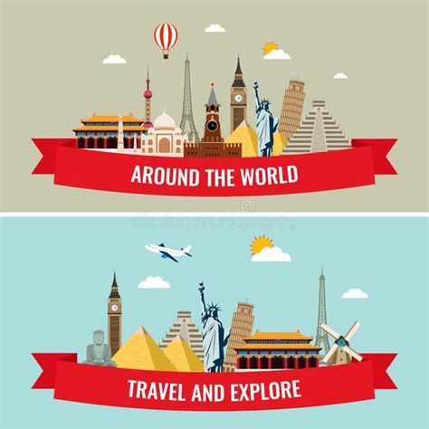 Travel Composition With Famous World Landmarks Travel And Tourism