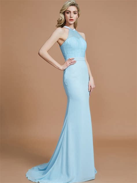 Trumpet Mermaid Sleeveless Scoop Sweep Brush Train Chiffon Bridesmaid