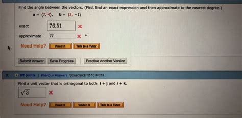 Solved Find The Angle Between The Vectors First Find An Chegg