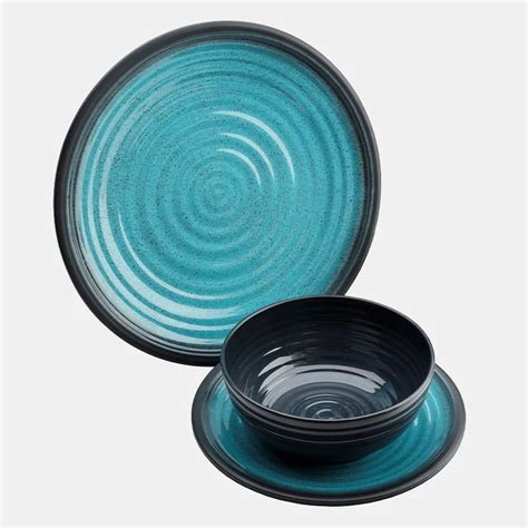 Flamefield Granite Aqua 12 Pc Dinner Set Premium Melamine Plastic