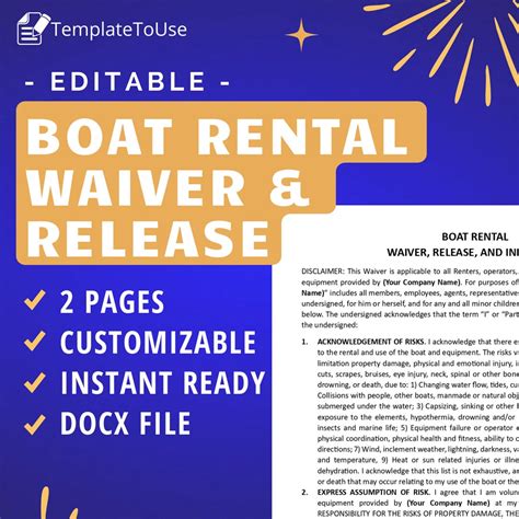 Boat Rental Waiver Release And Indemnity Release Of Liability Editable Template Etsy