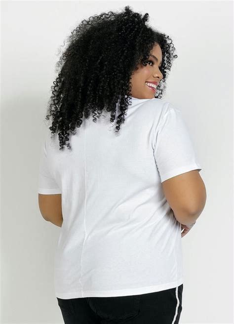 Marguerite Blusa Branca Estampa Na Frente Plus Size