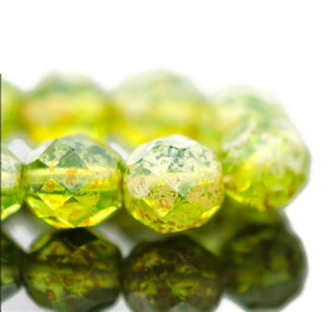 Czech Beads Round Faceted Olivine Green Picasso Fire Polished Etsy