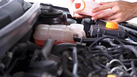 Mechanic Fills The Pink Antifreeze Auto Coolant Level In Car Radiator