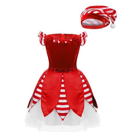 Yizyif Enfant Fille Robe Noël Avec Chapeau Costume Lutin Noël