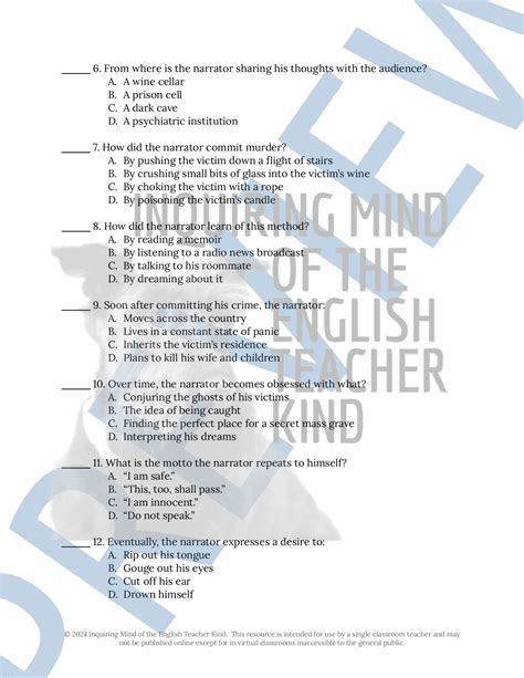 The Imp Of The Perverse By Edgar Allan Poe Quiz And Answer Key For High School Made By Teachers