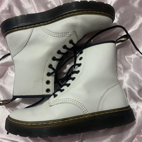 white doc martins🍰 taking offers🤍 size six, i wore... - Depop