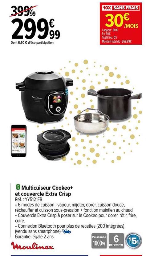 Promo Multicuiseur Cookeo Et Couvercle Extra Crisp Moulinex Chez